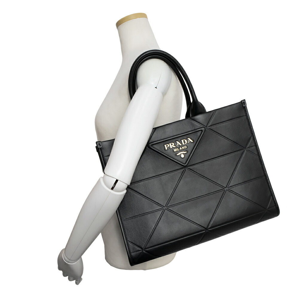 Prada Symbol Top Stitch Handbag Calfskin Leather Nero Black